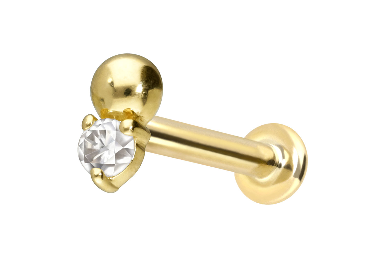 14 Karat Gold Labret Piercing mit Push Fit MOISSANIT + KUGEL
